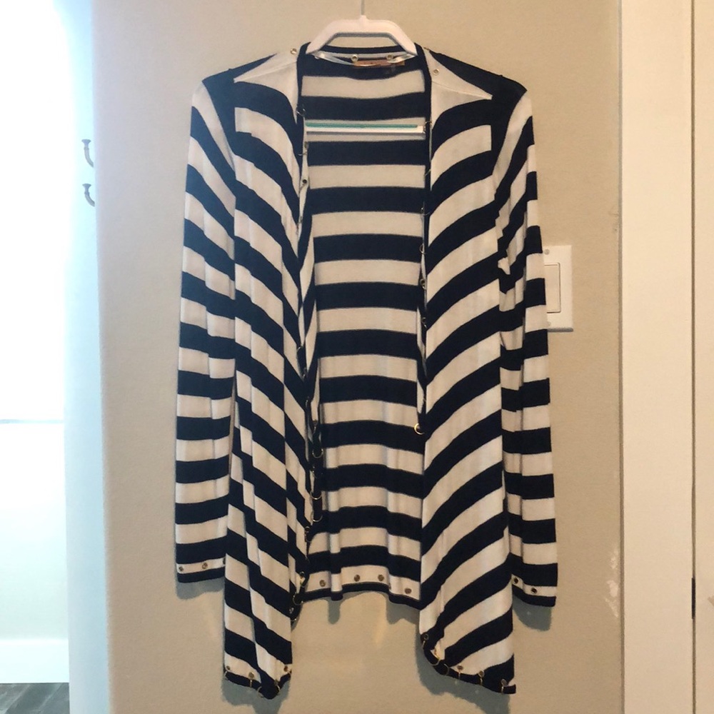 Blue and white striped cardigan
